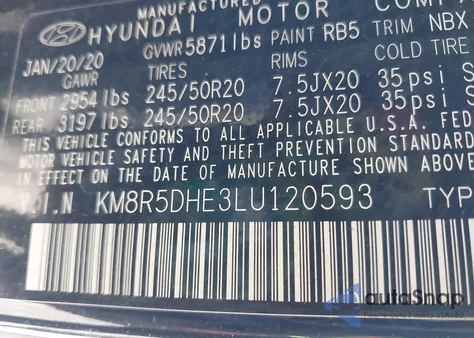 2020 Hyundai Palisade Limited из США, поврежденный, VIN KM8R5DHE3LU120593